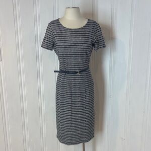 MAX MARA Blue & White Belted Stretch Sheath Dress (Size: 10)